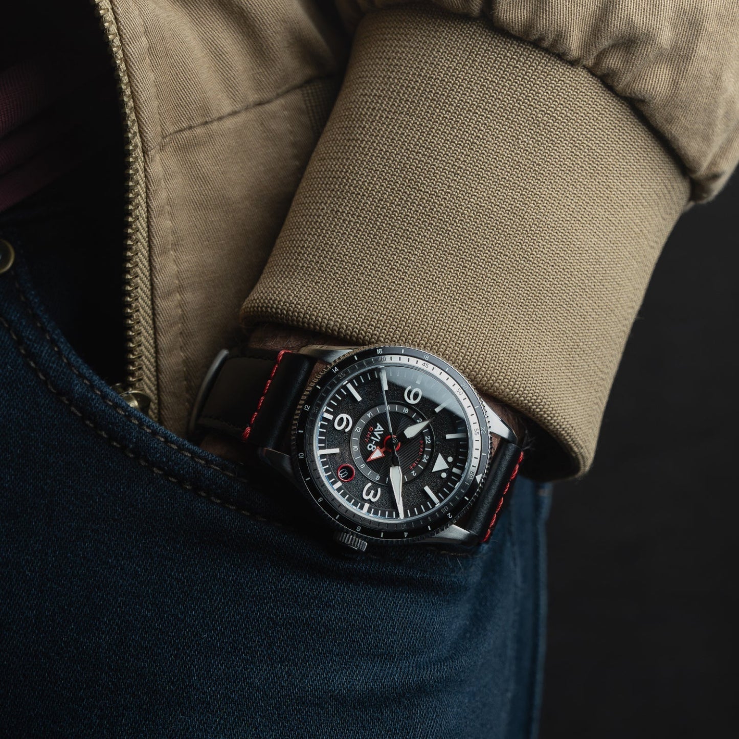 AVI-8 Flyboy Airmaster GMT Automatic Engine Black
