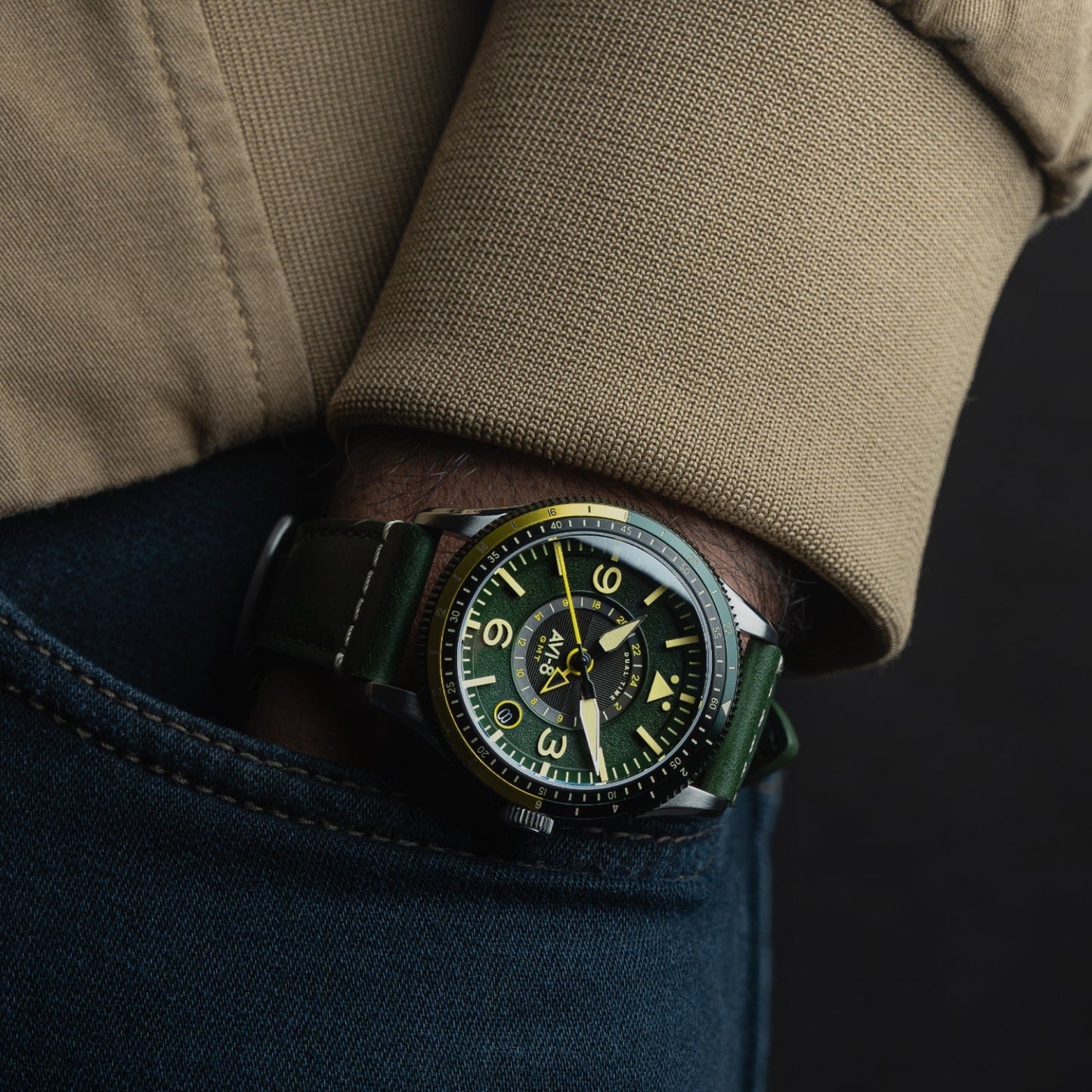AVI-8 Flyboy Airmaster GMT Automatic Fuselage Green