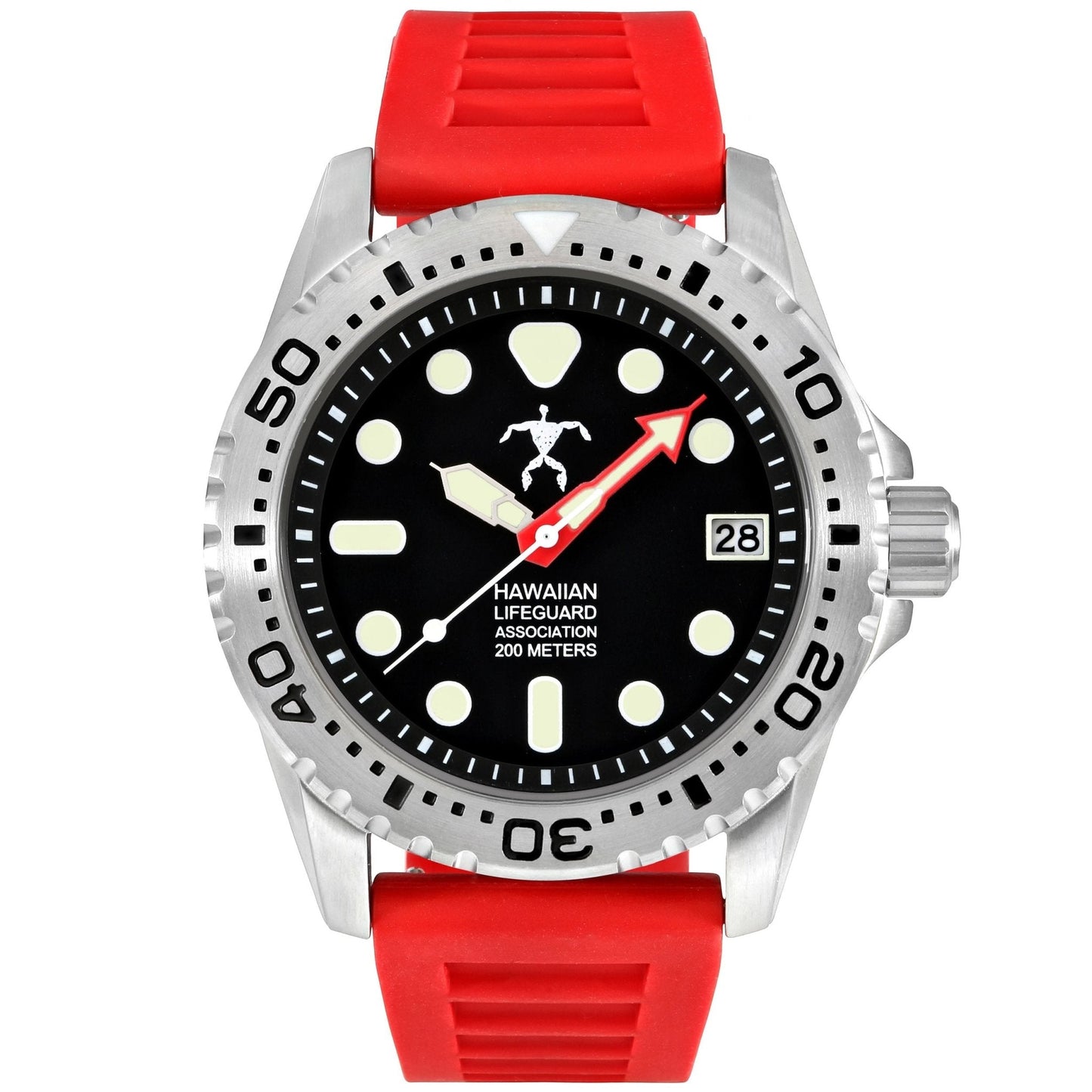 Hawaiian Lifeguard Association Silver Black + Red Strap