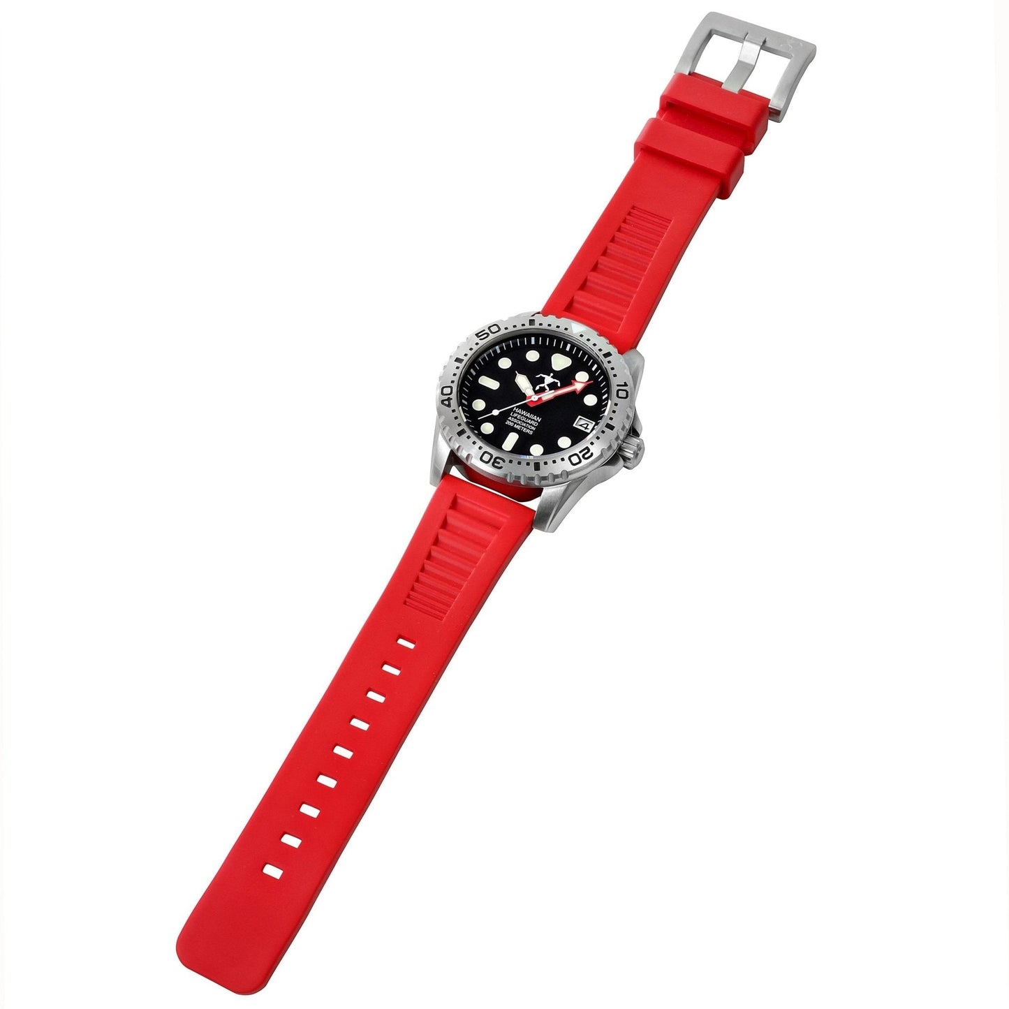 Hawaiian Lifeguard Association Silver Black + Red Strap