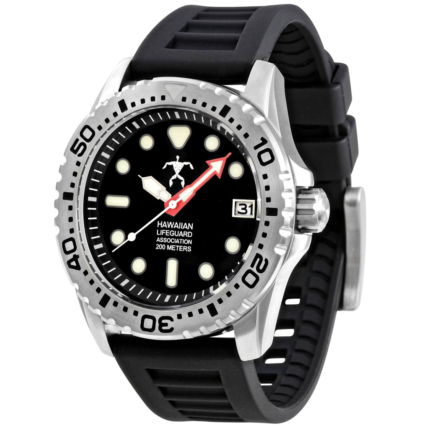 Hawaiian Lifeguard Association Silver Black + Red Strap