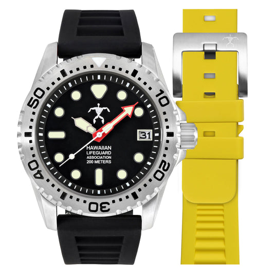 Hawaiian Lifeguard Association Silver Black + Yellow Strap